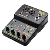 SONICAKE Mixer Mischpult Audio Mixer Musik Mixer 2 Kanal mit Soundkarte USB 48V Phantomspeisung Kompakt Sound für PC Recording/DJ Studio/Musikaufnahme