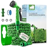 Fepro® Flexibler Gartenschlauch mit 7 Funktion 45m basic, Wasserschlauch flexibel mit 3-Fach Latexkern inkl. Adapter für 1/2' 3/4' Zoll und Wandhalterung, dehnbarer flexiSchlauch