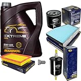 Inspektionspaket Wartungspaket Filterset mit 5 L Motoröl Extreme 5W-40, Ölfilter, Luftfilter, Innenraumfilter, Kraftstofffilter, Verschlussschraube