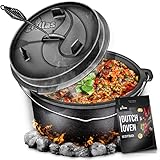 grillas Dutch Oven Set inkl. Rezeptideen | bereits eingebrannt - preseasoned | Feuertopf Gusseisen I Bräter mit Deckelheber und Henkel (Topf ohne Füße, 4,2 Liter / 4,5 QT)