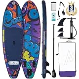 Overmont SUP Aufblasbares Stand Up Paddle Board Set mit Paddleboard Zubehör, einschließlich Verstellbares Paddel, Pumpe, Abnehmbarer Flosse, Surfboard Leash, wasserdichter Taschenrucksack