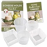 Einfaches Käseherstellungs-Set,5 Käseformen + Käsebuch,Hergestellt in Italien,Rezepte zur Herstellung von Ricotta, Paneer, Ziegenkäse, Quark und mehr,Professionelles Käsepressen-Korb-Set von Sieben