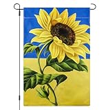 Ukraine Flagge aus Leinen 30x45 cm mit Sonnenblumen-Motiv - Ukrainische Nationalflagge, Hochwertige Leinen-Flagge für Garten, Balkon, Wanddekoration, Feste und Veranstaltungen