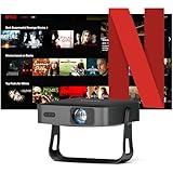 Smart Beamer Netflix Offiziell Mini Projektor 4K mit Autofokus ＆ Trapezkorrektur, VOPLLS 25000L 1080P Full HD WiFi6 Bluetooth Beamer Klein Heimkino/Outdoor 360° Drehbar Projector für Handy