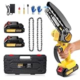 Mini Kettensäge mit Akku, JINDUN, 6 Zoll Elektrische Tragbar Mit Zwei Stück & Schnell Ladegerät, Elektro Kettensäge für Gartenscheren Astschere Holzschneiden