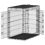 Feandrea Hundekäfig, klappbar, mit 2 Türen, ausziehbare Kunststoffschale, 122 x 74 x 114 cm, XXL, hoch, schwarz PPD050B01