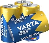 VARTA Batterien D Mono, 4 Stück, Longlife Power, Alkaline, 1,5V, ideal für Spielzeug, Funkmaus, Taschenlampen, Made in Germany