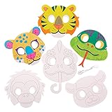 Baker Ross FX556 Regenwald-Tiermasken zum Ausmalen - 10er-Packung, Party-Masken für Kinder zum Basteln