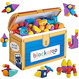 Blockaroo Magnetische Baukloetze als Lernspiel Fuer Kinder, paedagogisches Wasserspielzeug Set Fuer kreative Konstruktionen, optimal Fuer die Bannewanne