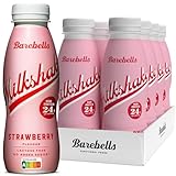 Barebells Cremiger Eiweiss shake – zuckerarm, 24 Gramm Protein pro Flasche, laktosefrei – Strawberry Milkshake, 8 x 330ml