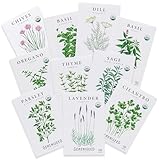 Sereniseed Zertifizierte Bio-Kräutersamen (10er-Pack) - GVO, Erbstück - Samenstartvideo - Basilikum, Koriander, Oregano, Thymian, Petersilie, Lavendel, Schnittlauch, Salbei, Dillsamen für Innen- und