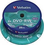 Verbatim® DVD-RW, Spindel, wiederbeschreibbar, 4,7 GB, 120 min, 4 x (25 Stück), Sie erhalten 1 Packung á 25 Stück