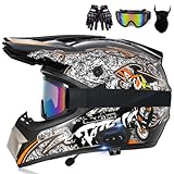 Bluetooth-Motocross-Helme, ECE-Geprüft, Motocross-Helme Mit Handschuhen/Brille/Maske, Bequem Und Belüftet, Sicher, Geeignet Für Motocross, ATV, Cross-Bike, BMX 7,M(57-58)