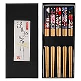 Essstäbchen, 5 Paar Stäbchen Japanisch Chopsticks Stäbchen Zum Essen Sushi Stäbchen Bambus Weihnachtsgeschenke Essstäbchen Spülmaschinenfest mit Luxuriöser Schwarz Handgemachte