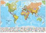 Maps International - Weltkarte mit Flaggen – laminiert – 84,1 cm (B) x 59,4 cm (H)