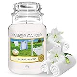 Yankee Candle Duftkerze im Glas (groß) – Clean Cotton – Kerze mit langer Brenndauer bis zu 150 Stunden