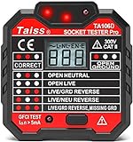 Taiss/Stromprüfer,Steckdosenprüfgerät mit Spannungsanzeige LCD Display 48-250V Automatischer Stromkreis Polaritätsspannungsdetektor Wandstecker Unterbrecher TA106D