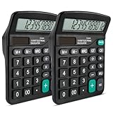 Pavlleen 2er-Pack Taschenrechner, Tischrechner 12 Ziffern mit großem LCD-Display und empfindlicher Taste, Dual-Power (Solar und Batterie), für Büro, Zuhause und Schule, Tischtaschenrechner Schwarz