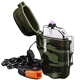 SUPRUS Wasserdichtes Feuerzeug Mit 3 Modi Taschenlampe - Winddichtes Doppelbogen-Plasma-Feuerzeug - Wiederaufladbar Mit Survival-Notpfeife und Lanyard