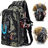 LYtech Angelrucksäcke mit Rutenhalter Wasserdichter Angelrucksack Angeltasche Angeln Sling Bag Tackle Aufbewahrungstasche Fisch Carryall Rucksack Rucksack Militär für Angeln Camping Wandern Radfahren