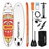 MSPORTS Stand Up Paddle Board Aufblasbar Komplettes Paddleboard Zubehör Verstellbares Paddel, hochwertige Pumpe + 2X Paddelstock + wasserdichte Smartphone Tasche + Multifunktionstasche (Orange)