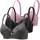 3er Pack Push up BH Damen mit Bügel Große Brüste Spitzen Bequemer BHS Set Starker Halt mit Verstellbarem Unterwäsche Klassische Bra für Sport und Alltag BH Ohne Bügel Große Größen (Light Blue, 44)