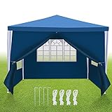 Tubiaz Pavillon 3x3m Wasserdicht Stabil Partyzelt Hochwertiges PE Plane Festzelt UV-Resistent Gartenzelt 100g/m² Bierzelt mit 4 Seitenteilen Blau