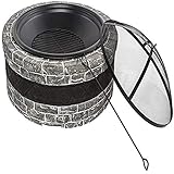 ZJFHEYUO Feuerstelle BBQ Grill Feuerschale Runde Holzkohle Heizung Brazier Imitation Stein Holzmaserung Herd