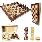 Schachspiel aus Holz,3 in 1 Schachbrett Holz Hochwertig Schach Dame Backgammon, Tragbares und Faltbares Chess Board Set, Faltbares Schach Brett Set für Kinder Erwachsene Party Reisen