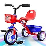 Braxel Kinderkraft Dreirad ab 2 Jahre, 3-Ebene Verstellbaren Sitz mit Leuchtende Räder, Spider Laufrad ab 2 Jahre Fahrrad Kleinkind bis 35 kg, Outdoor Spielzeug ab 2 3 4 5 Jahre Junge Geschenk Junge