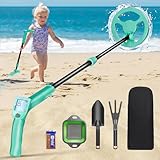 Metalldetektor für Kinder, Couleeur Leichtgewicht Einstellbare Länge (66-83cm) Metal Detektor mit LCD Bildschirm & Wasserdichter Suchspule, Metalldetektor für Kinder mit Rechen, Schaufel und Rucksack