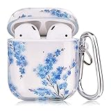 VIGOSS Airpods Hülle Kompatibel mit Apple AirPods 1 2 Generation Transparent Weiche TPU Schutzhülle Airpods Wireless Charging Case mit Karabiner