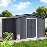 3,6 x 3 m Gartenhaus aus Metall mit abschließbarem Eingang, Lüftungsschlitzen und schrägem Dach, Metall-Aluminium, wasserdicht, Werkzeugschuppen für Gärten, Terrasse, Garage, Rasen, Grau