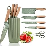 Messer Set, 6-teiliges Scharfes Messerblock Set für Küche, Antihaft Rutschfestes Edelstahl-Kochmesser-Set mit Universal-Messerblock Geeignet für Home Restaurant Picknick (Grün)