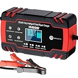 Ladegerät Autobatterie, 12V/24V 8A KFZ Batterieladegerät Vollautomatisches Intelligentes Erhaltungsladegerät, LCD-Bildschirm Vollautomatisches Ladegerät für Auto, Motorrad, Rasenmäher oder Boot