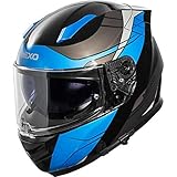 Nexo Integralhelm Motorradhelm Helm Motorrad Mopedhelm Integralhelm Fiberglas Sport III Blau Dekor XL, Unisex, Sportler, Ganzjährig