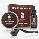 INVJOY Beard Growth Kit, VIKICON Bartpflege Set, Bartwachstum für Männer, Bart Derma Roller Bartwachstum Serum Öl Bart Balsam