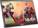 HTNZIR 15,6 Zoll 144Hz Tragbarer Monitor,1080P FHD Portable Gaming Monitor mit HDR,Externer zweiter Bildschirm für Laptop,PC,PS5,Xbox,Switch,Eingebauter Lautsprecher und Ständer