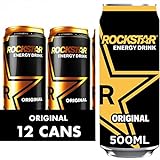 Rockstar Energy Drink - Original - Alkoholfrei - 200mg Koffein - Koffeingetränk mit Taurin, Guarana, Ginseng & B-Vitaminen - 12 x 500ml Dosen