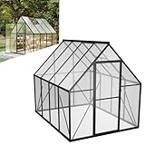 LZQ Gartengewächshaus Aluminium mit Fundament 230x180x195 cm Gewächshaus Pflanzenhaus mit Schiebetür und Dachfenster Treibhaus Gartenhaus Winterfest Aufzucht Tomatenhaus (6x8 ft)