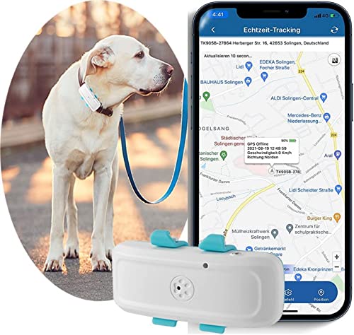 TKMARS GPS Tracker 4G für Hunde, Echtzeit-Tracking Kostenlose APP/Plattform Kein ABO, 700mAh Wasserdichter Haustier-Tracker mit Ton- und Lichtalarm