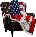 Sherpa-Fleece-Decke, amerikanische Flagge und Kanada-Flagge, Bettdecke, weich, gemütlich, Luxusdecke, 127 x 152,4 cm, flauschig, dick, wendbar, super warm, flauschig, Plüsch-Mikrofaser, Überwurfdecke