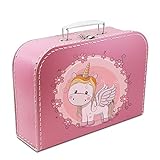 Kinderkoffer pink mit Einhorn 35 cm, Malkoffer Spielzeugkoffer Spielkoffer Puppenkoffer Pappkoffer