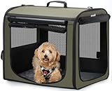 pecute Hundebox Faltbar Hundetransportbox Stabil Auto Transportbox Hund 61 x 52 x 45 cm, Leicht Katzen Transportboxen Atmungsaktiv Hundebox mit Rolltor, Transportbox Zum Autofahren Reisen, Dunkelgrün