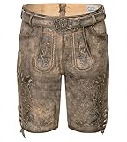 Schöneberger Trachten Lederhose Herren kurz | Original Wildbockleder Trachtenlederhose Antik inkl. Trachtengürtel | Vintage Trachtenhose Theo (54)