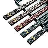 JEYORZY 5 Paar Fiberglas-Essstäbchen, Wiederverwendbare japanische Essstäbchen, spülmaschinenfest, Sushi Rutschfeste Essstäbchen Set