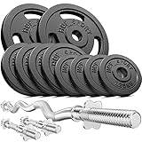 Hop-Sport Gusseisen Hantelset 37 kg mit SZ-Stange und Kurzhanteln, 2x 5 kg, 4x 2,5 kg, 4x 1,25 kg Set, inkl. Curlhantel, Kurzhantelstangen & Sternverschlüsse, Für Home Gym, 150 kg Max. Belastbarkeit