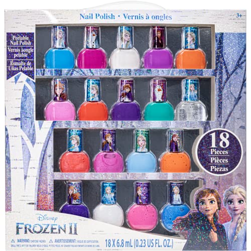 Disney Frozen - Townley Girl Ungiftiger, abziehbarer, schnell trocknender Nagellack auf Wasserbasis | Geschenkset-Set für Kindermädchen, glitzernde und undurchsichtige Farben | 3+ (18 Stk.)