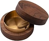 Aschenbecher für Draussen Holz 90mm, RUNEAY Nussbaum Aschenbecher mit Deckel und Herausnehmbare Edelstahl Auskleidung, Aschenbecher für Auto Büro Wohnzimmer, Geschenke für Männer, Opa, Papa, Ehemann