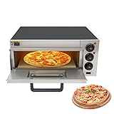 Pizza Backofen, Pizzaofen Elektrisch, 2000W 220V Kammer Pizzabackofen bis 400 °C, Pizza Ofen inkl. Steinofenplatte, Multifunktionsofen (57 * 47.5 * 27.5cm, Schwarz-silber)